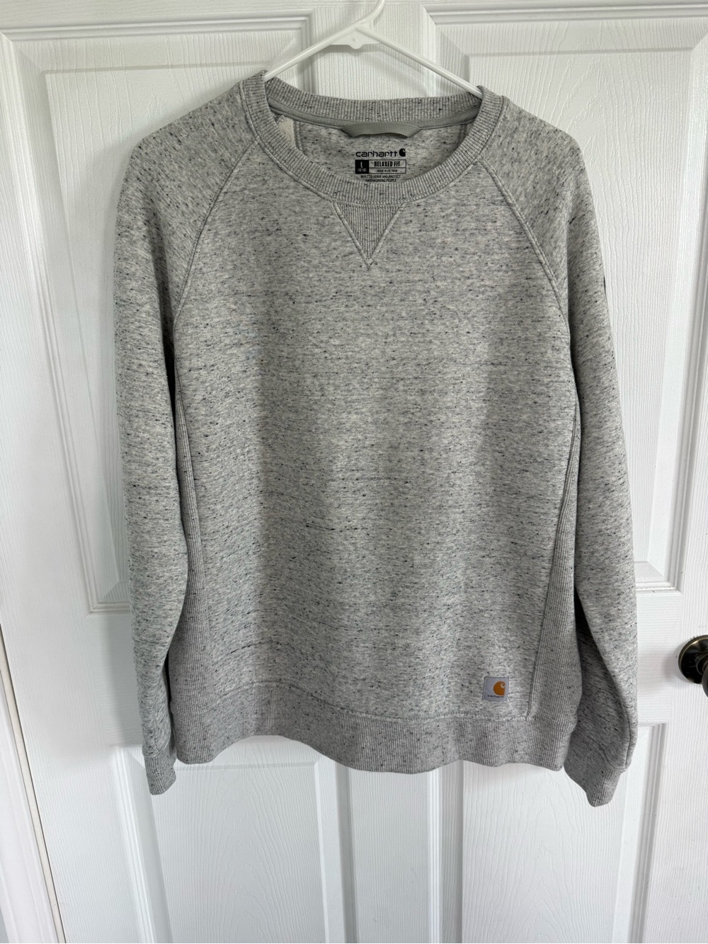 Carhartt Women’s L Gray Sweatshirt Speckled Relaxed Fit Crewneck Logo Fall